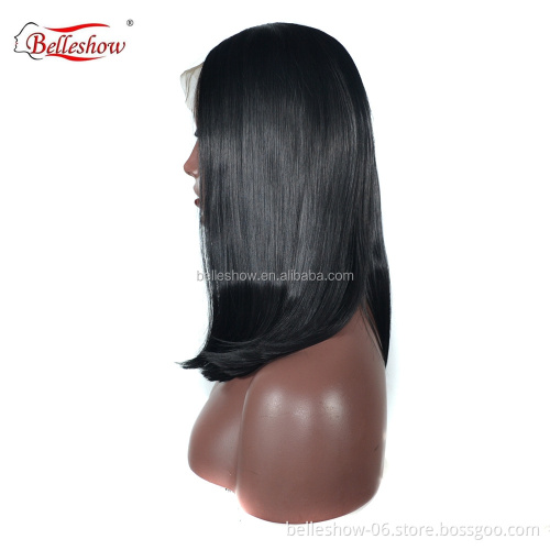 Hot sell Wholesale medium-length bobo head wig cheap synthetic lace front hair wig  black long hair wig